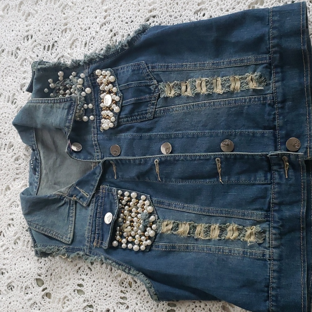 Womens Beaded Denum Vest Size L